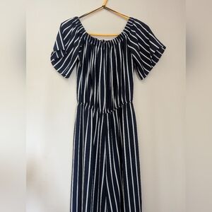 Blue and White Stripe Jumpsuit